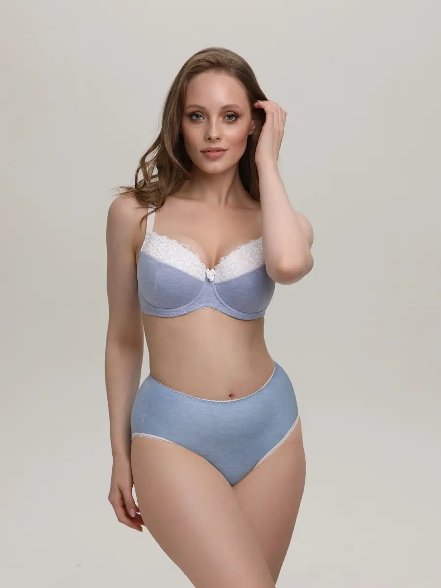 Трусы слипы высокие хлопковые большие размеры голубоймеланж