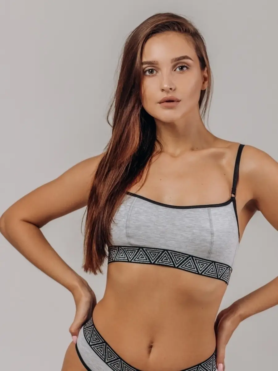 Бюстгальтер без поролона топ хлопок серыймеланж/черный/серебро