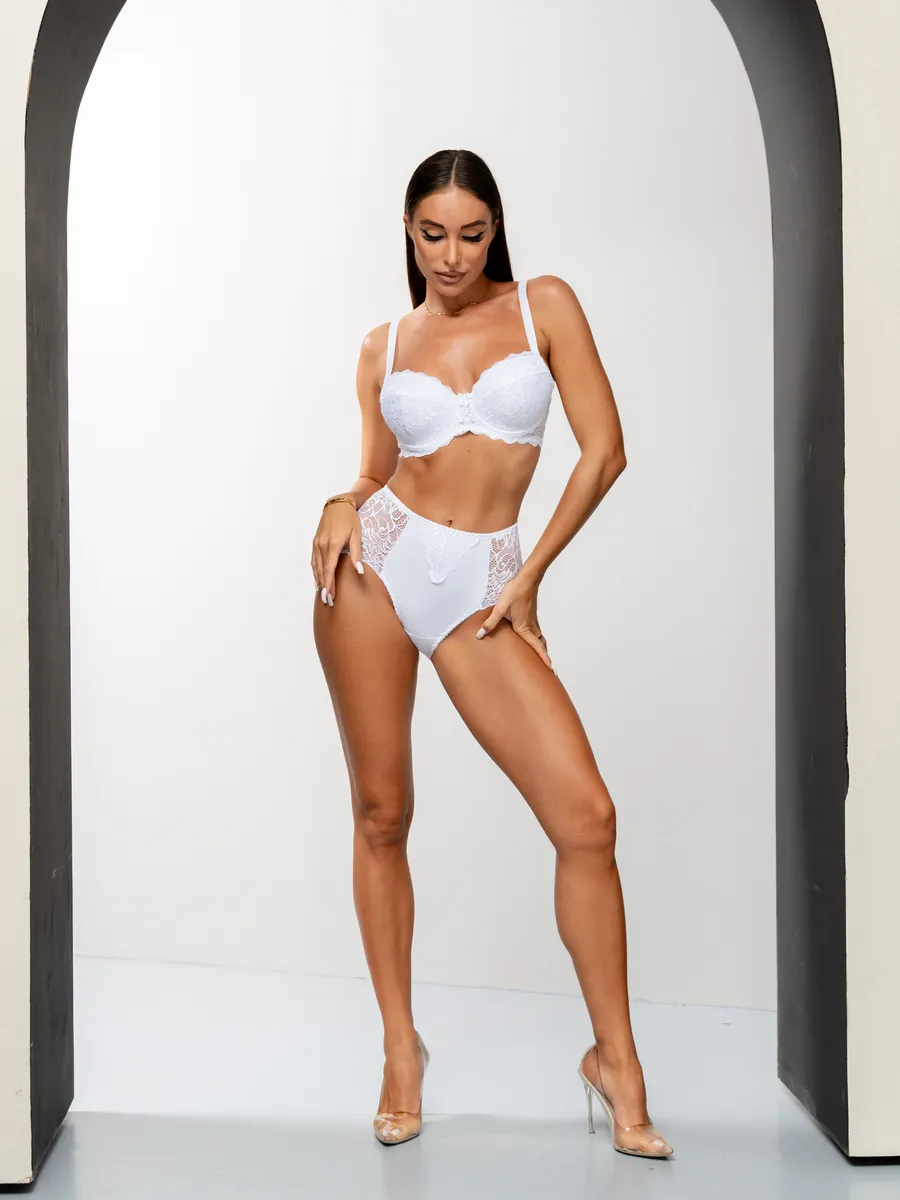 Набор трусы слипы кружевные хлопок комплект высокие бел/бел/бел/бел