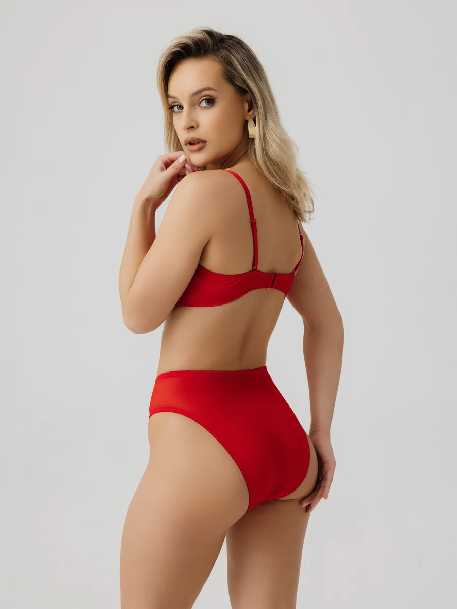 Трусы с высокой посадкой слипы прозрачные сетка с кружевом красный