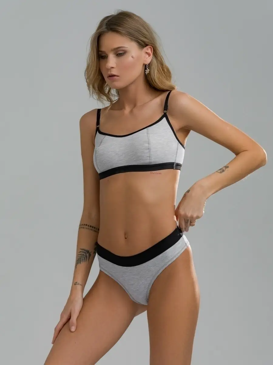 Бюстгальтер без поролона топ хлопок серыймеланж/черный