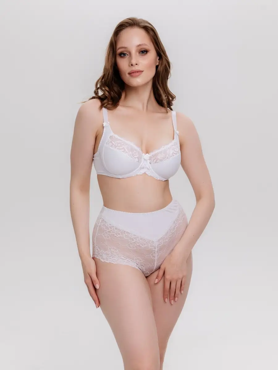Трусы высокие кружевные слипы большие размеры белый