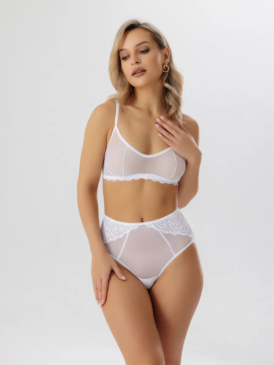 Трусы с высокой посадкой прозрачные из сетки белый