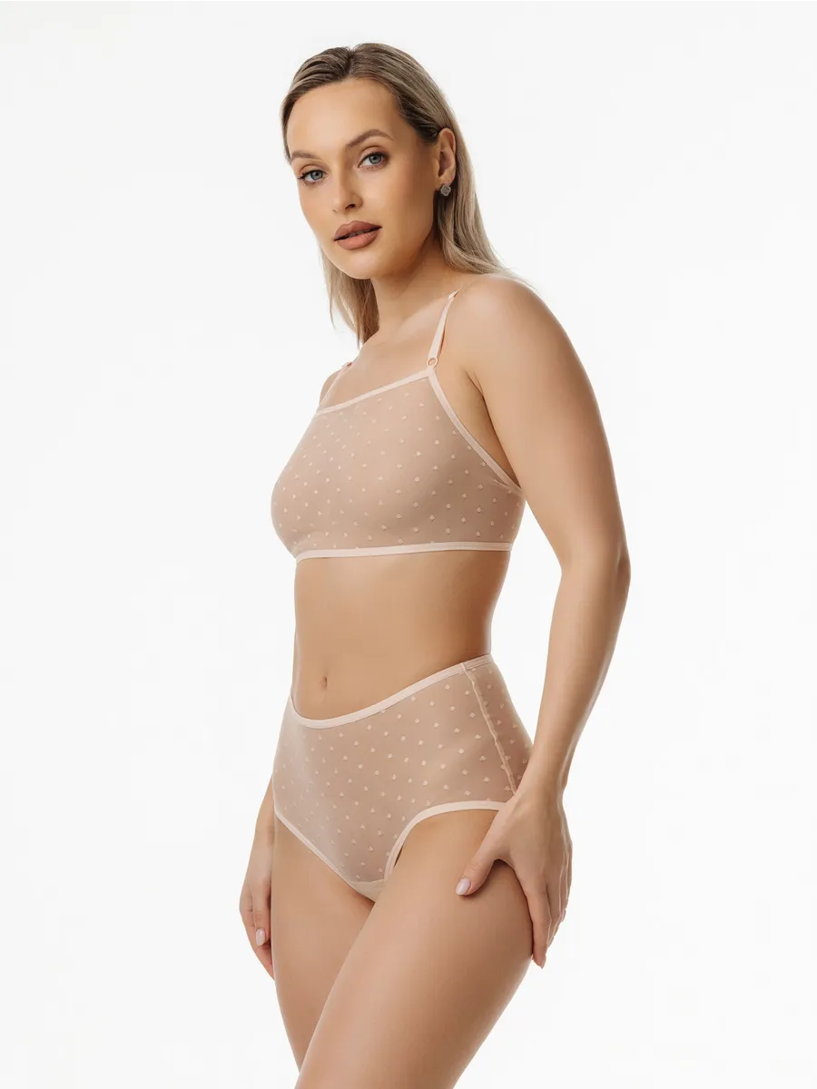 Бюстгальтер топ прозрачный из сетки бежевыймушка