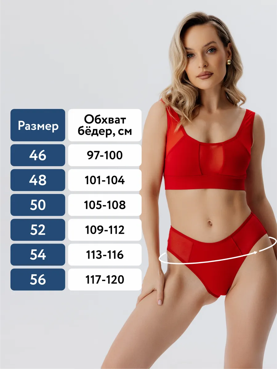 Трусы слипы хлопок прозрачные вставки из сетки красный