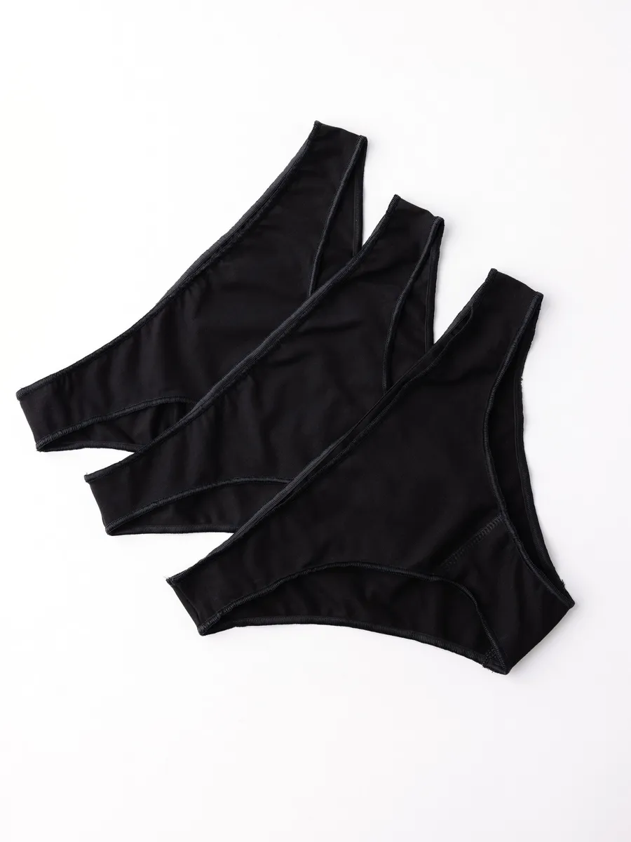 Трусы набор 3 шт слипы хлопковые однотонные черный