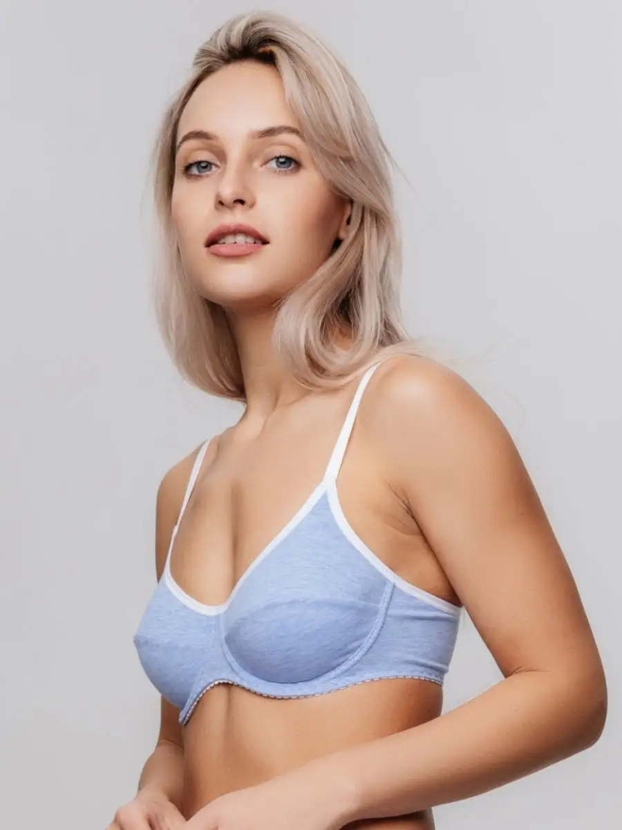 Бюстгальтер без поролона на косточках голубоймеланж/белый