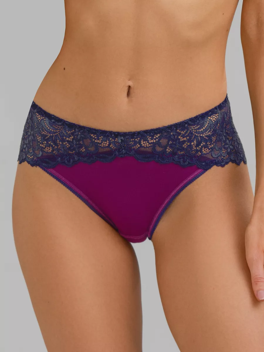 Трусы кружевные хлопковые слипы качественные сливовый/синий
