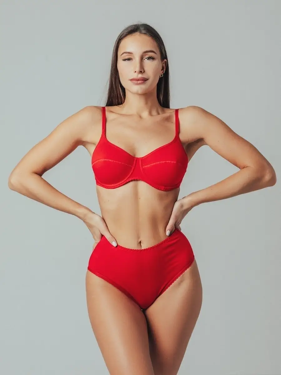 Трусы набор с высокой посадкой хлопковые 3 шт бежевый/синий/красный