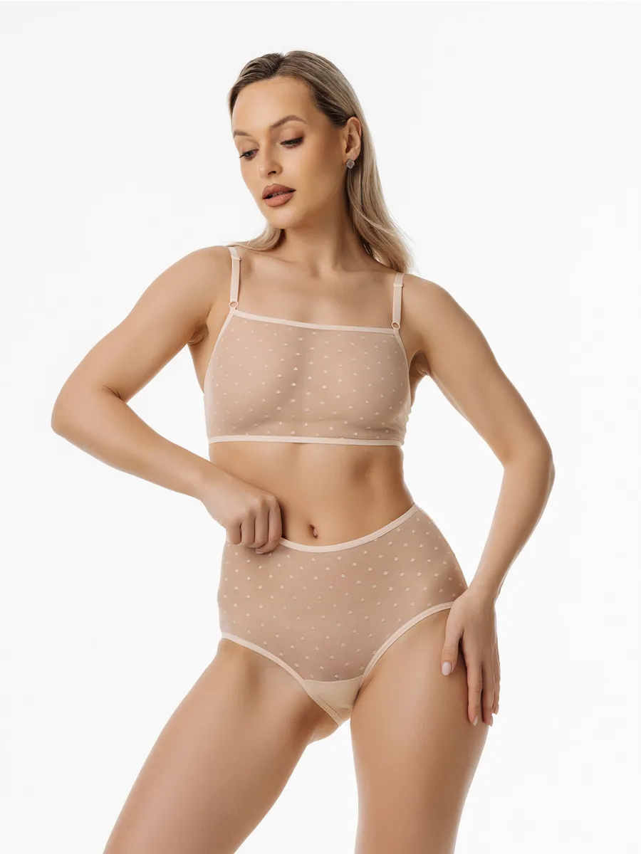 Бюстгальтер топ прозрачный из сетки бежевыймушка