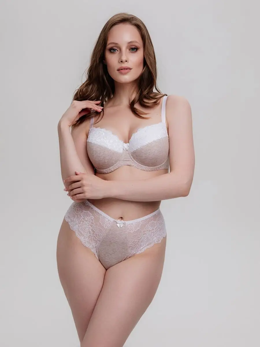 Трусы женские стринги кружево высокая талия для пышных форм бежевыймеланж/белый