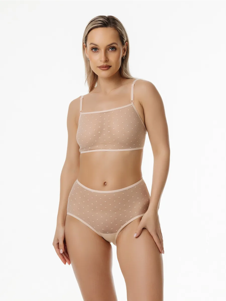 Бюстгальтер топ прозрачный из сетки бежевыймушка