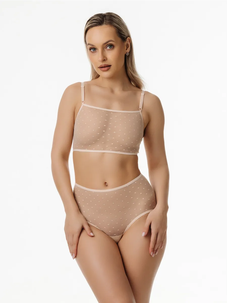 Бюстгальтер топ прозрачный из сетки бежевыймушка