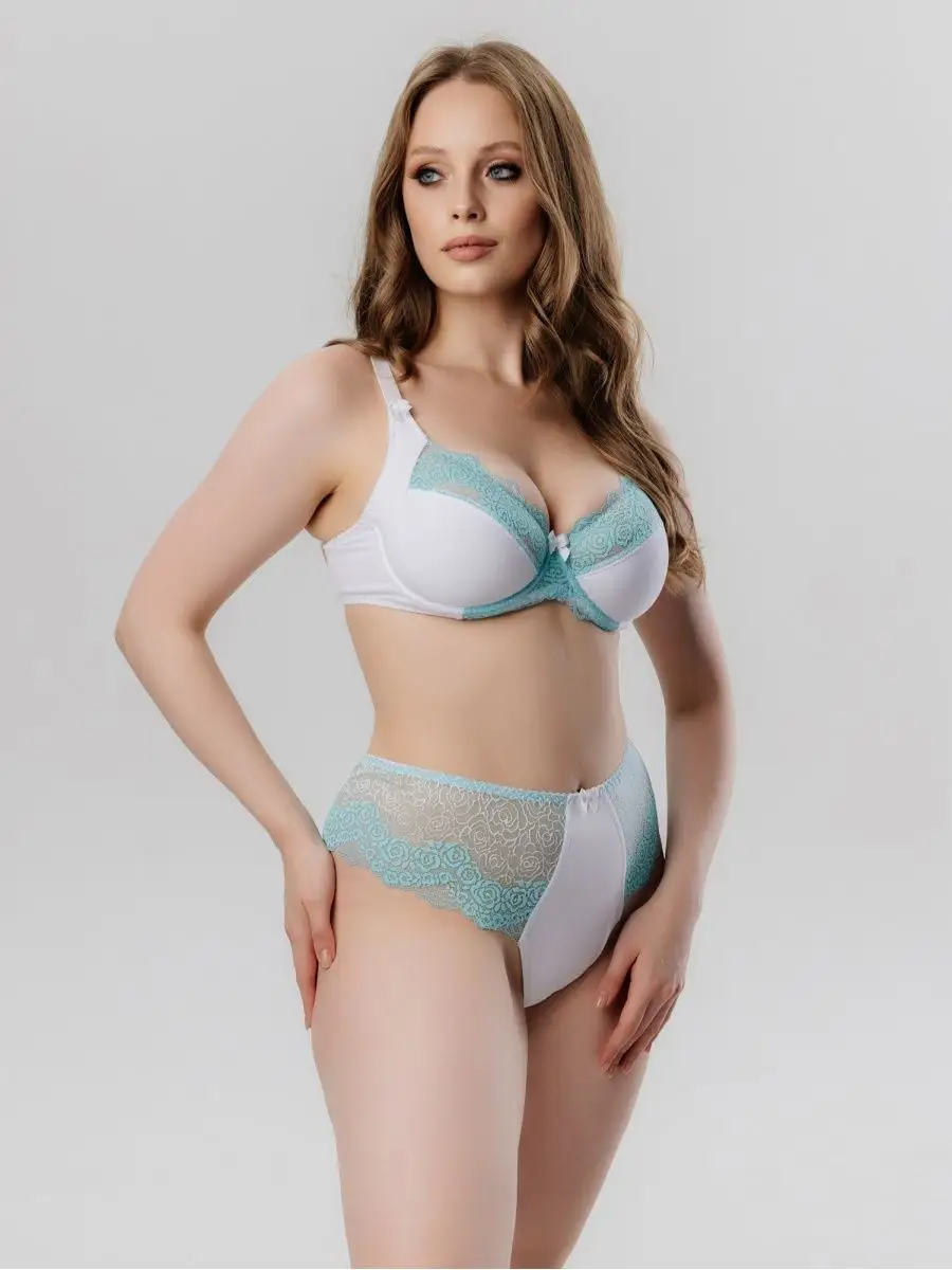 Стринги бразильяна большие размеры белый/бирюзовый