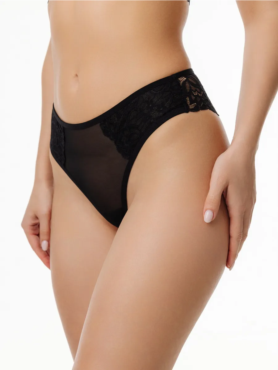 Трусы бразильяна кружевные прозрачные из сетки черный