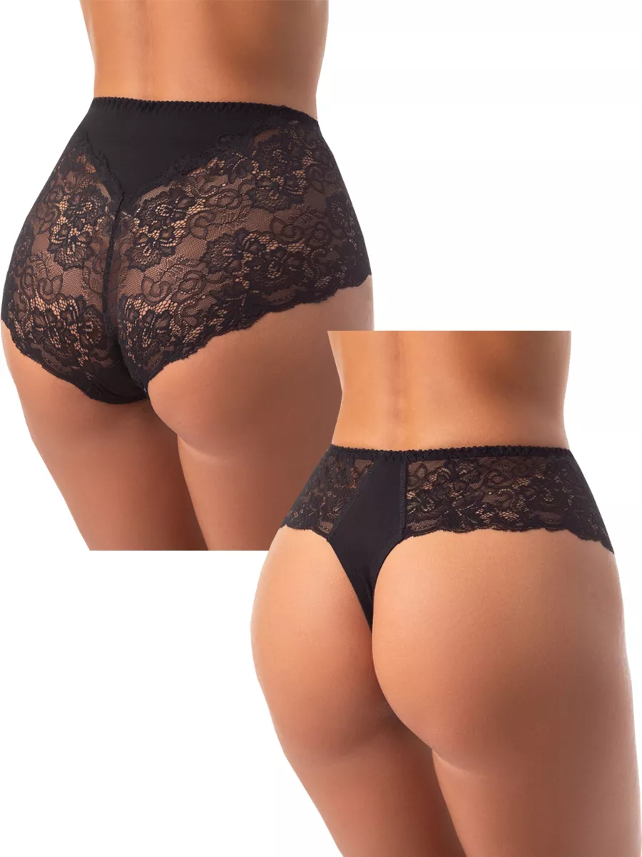 Комплект слипы и бразильяна стринги кружевные набор 29014/черный