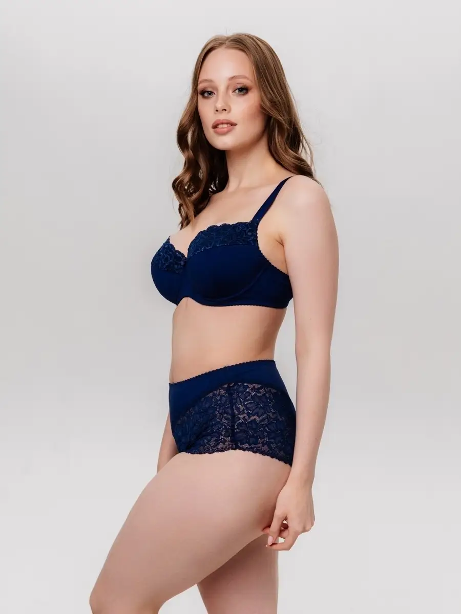 Трусы высокие кружевные слипы большие размеры синий