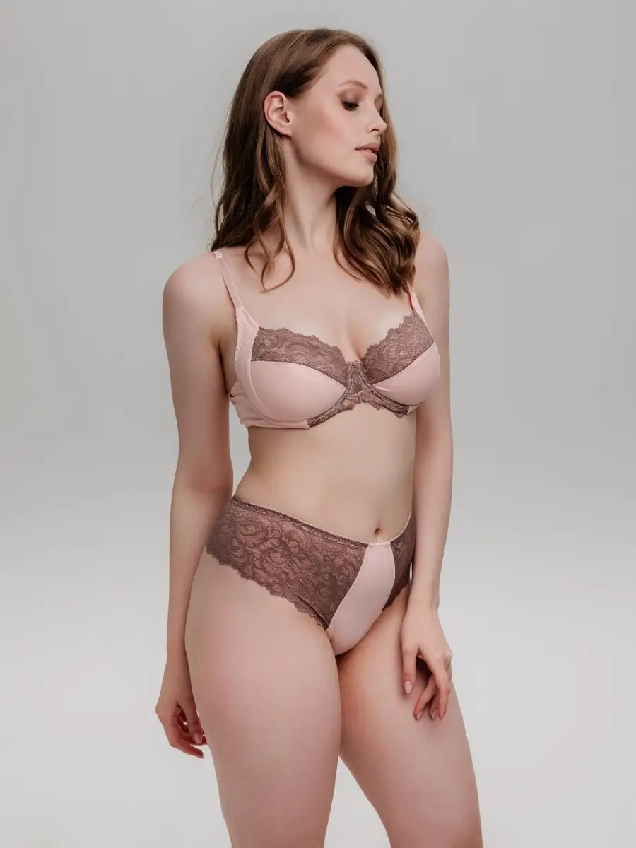 Стринги бразильяна большие размеры коричневый/персиковый