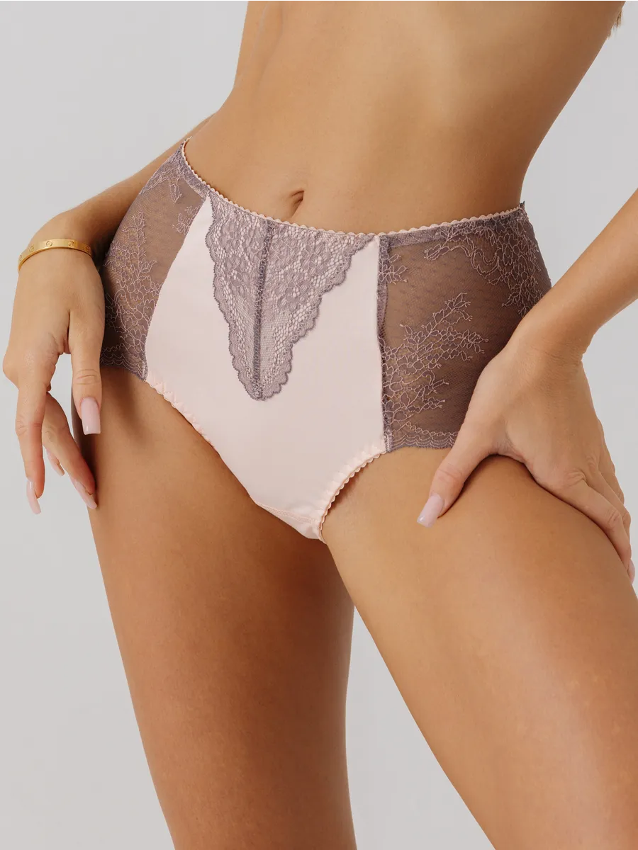 Трусы набор 3 шт кружевные с высокой посадкой абрикосовый/коричневый/серый