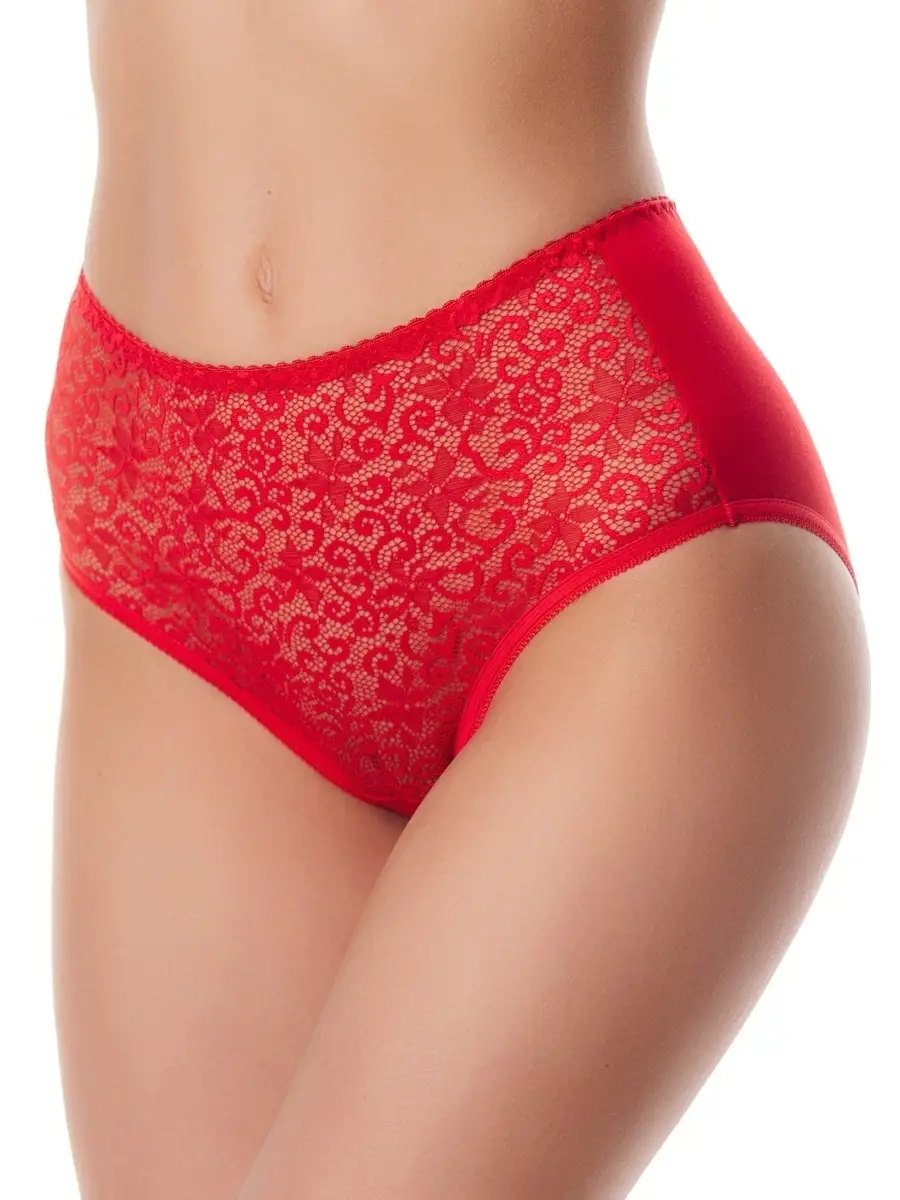 Трусы высокие хлопковые с кружевом красный