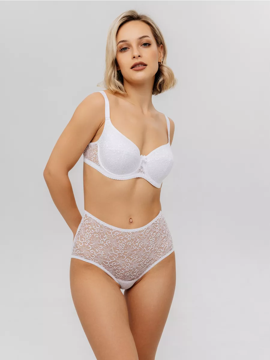 Трусы макси кружевные высокие прозрачные слипы белый