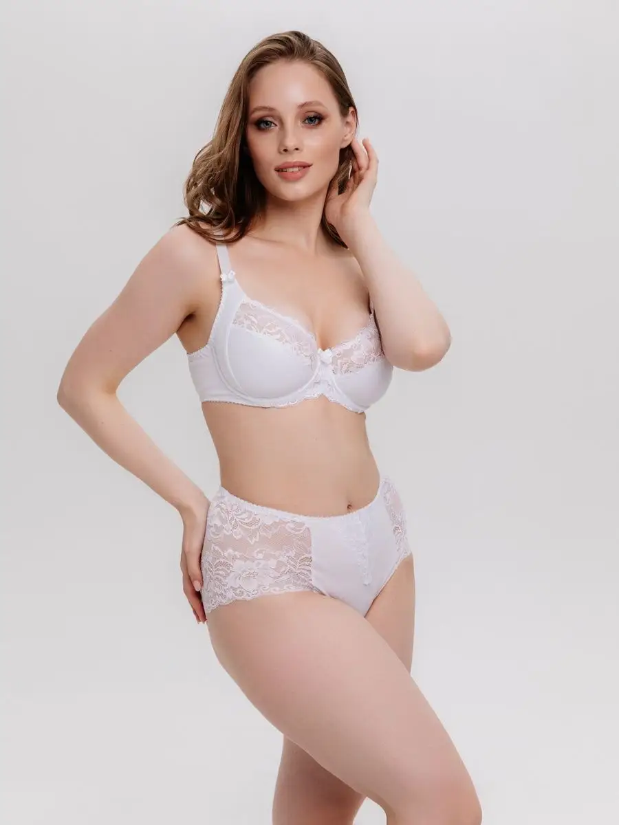 Набор комплект трусов слипы кружевные высокая талия белый/белый