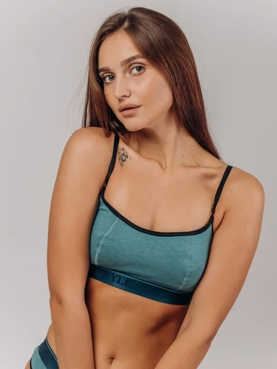 Бюстгальтер без поролона топ хлопок изумрудный/синий