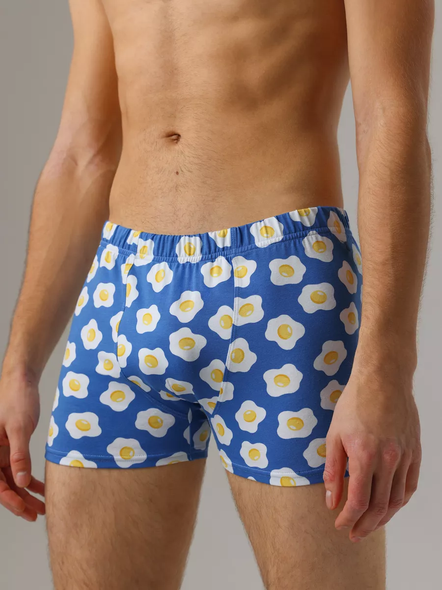 Боксеры хлопковые с принтом голубоймеланж/желтый/принт