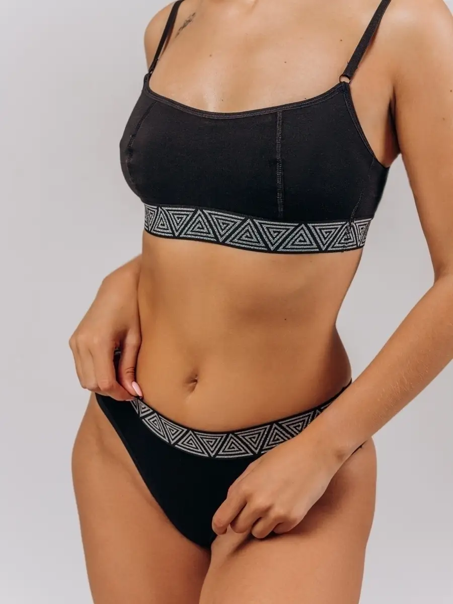 Бюстгальтер без поролона топ хлопок черный/черный/серебро