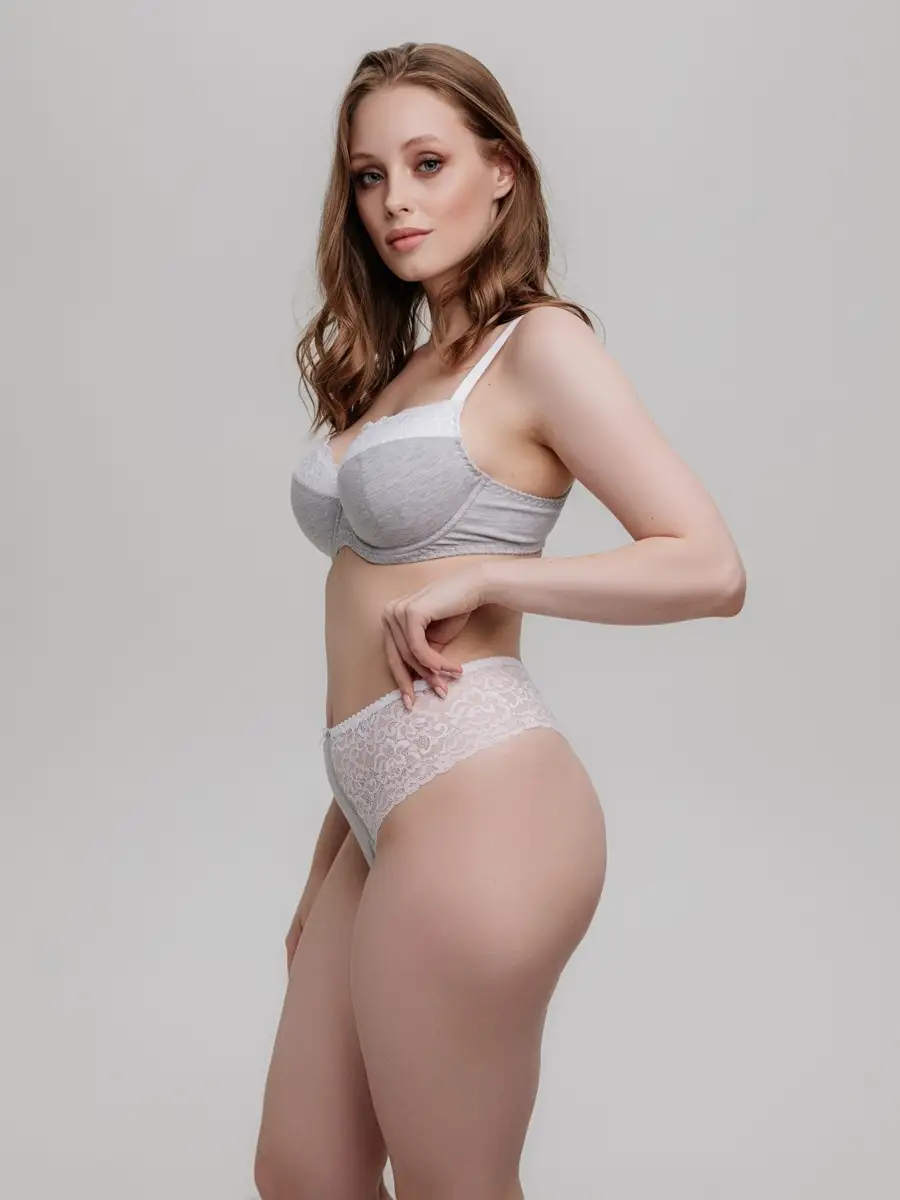 Стринги бразильяна большие размеры серыймеланж/белый