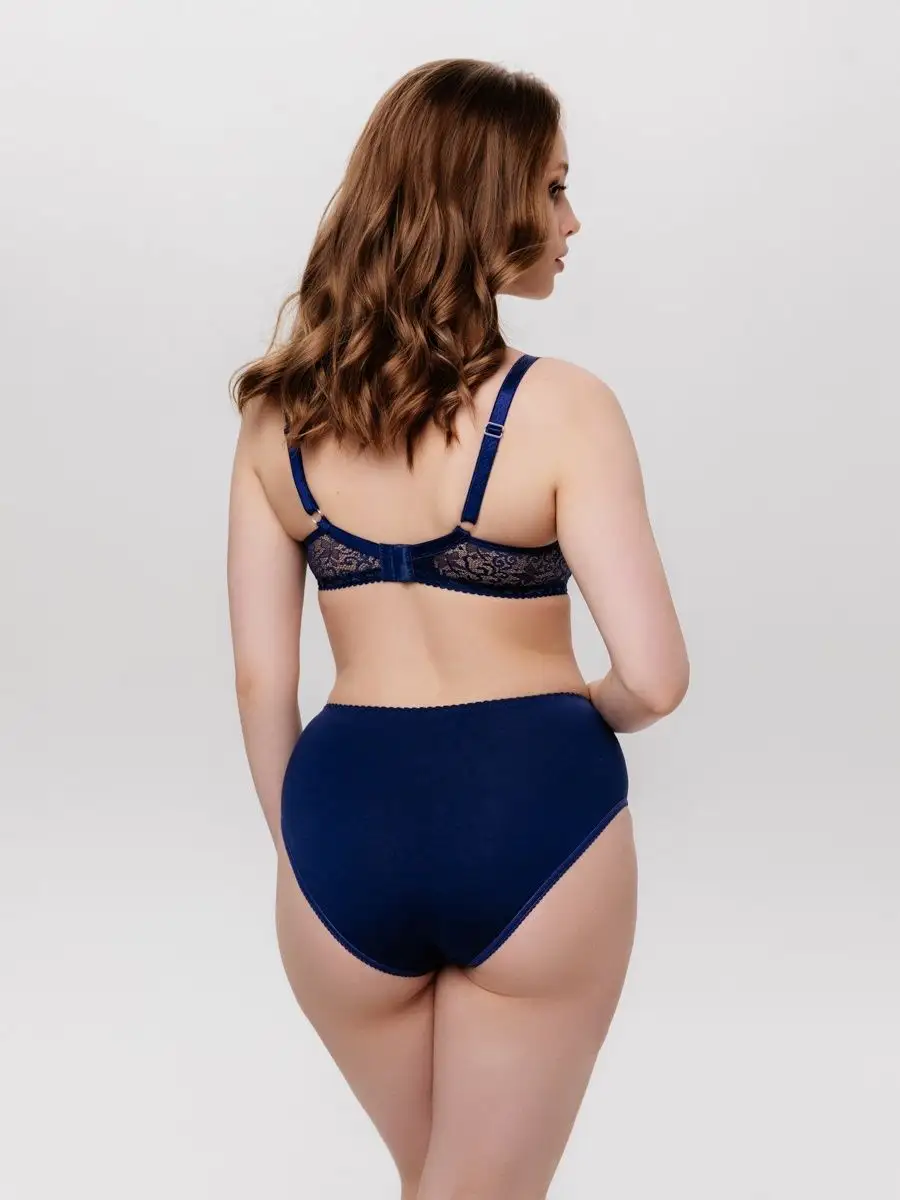 Трусы высокие хлопковые с кружевом синий