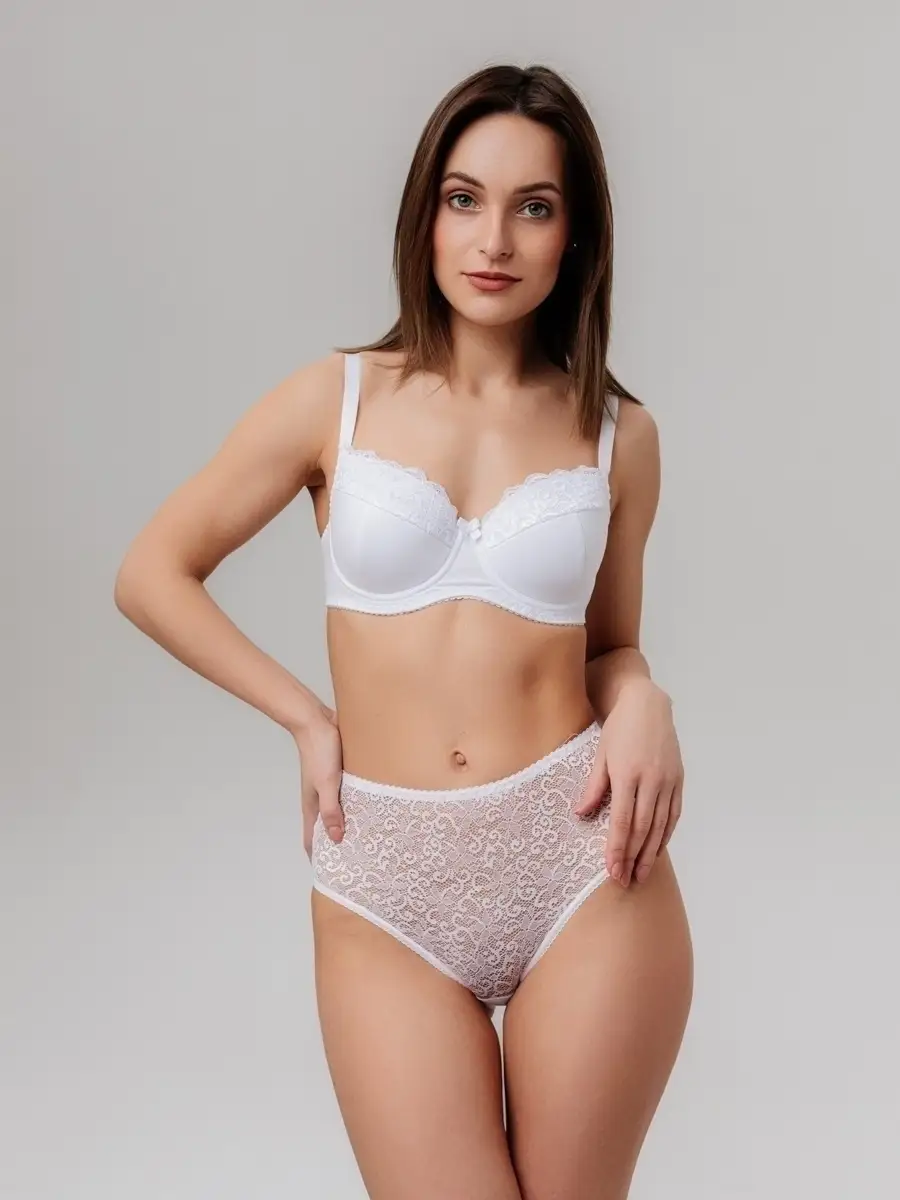 Трусы высокие хлопковые с кружевом белый