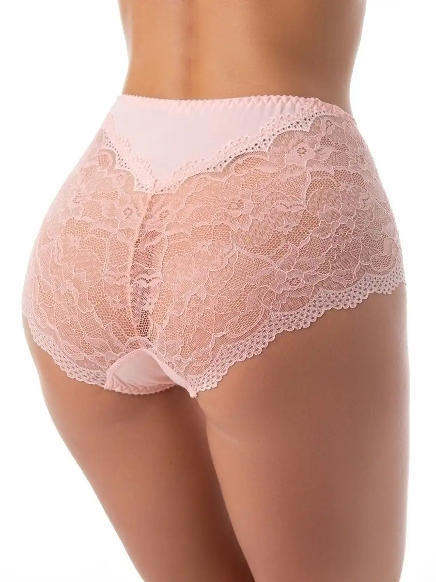Трусы с высокой посадкой кружевные слипы абрикосовый