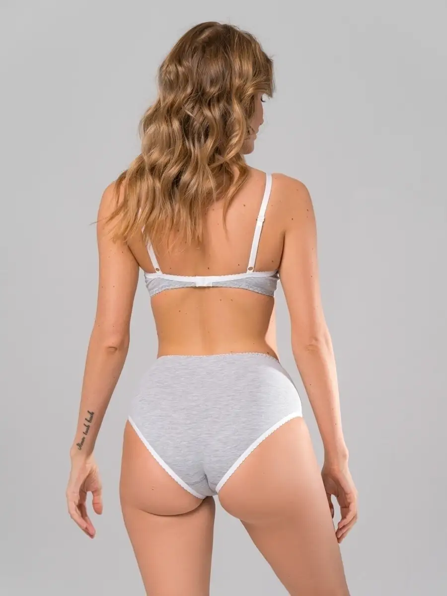 Трусы набор с высокой посадкой хлопковые 3 шт бежм/серм/голубм