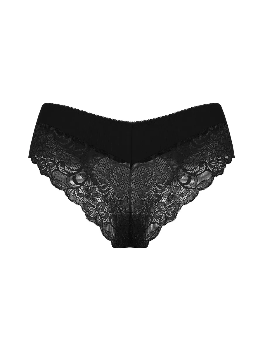 Кружевные трусы бразильяна - элегантный новогодний подарок черный