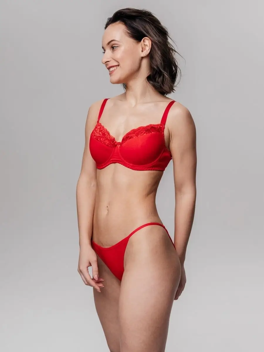 Трусы хлопок танга базовые трикотажные красный