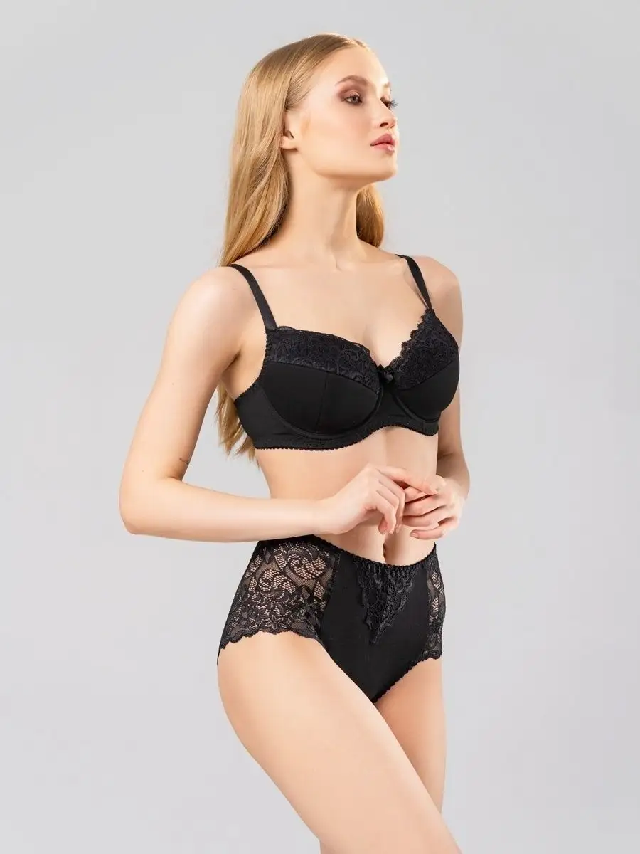 Комплект слипы и бразильяна стринги кружевные набор 29014/черный