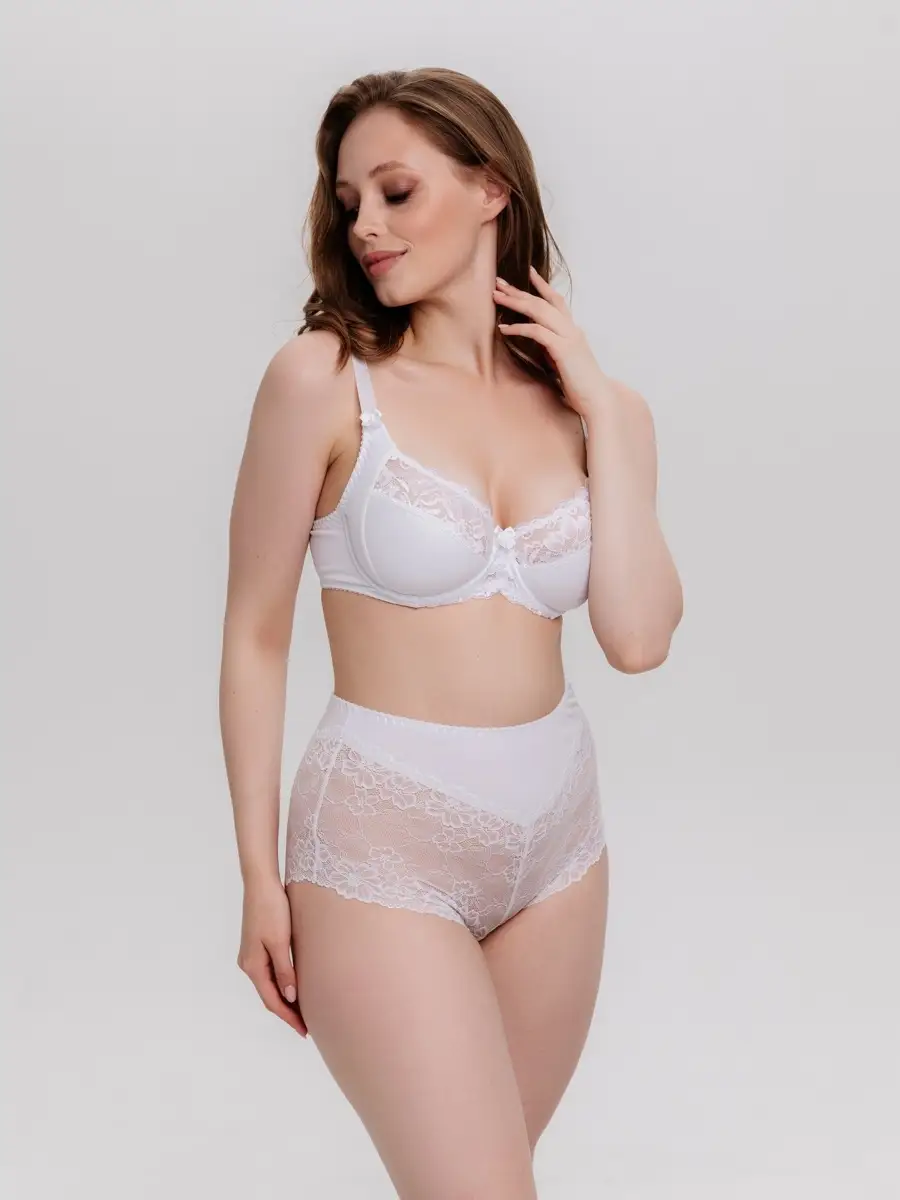 Трусы высокие кружевные слипы большие размеры белый