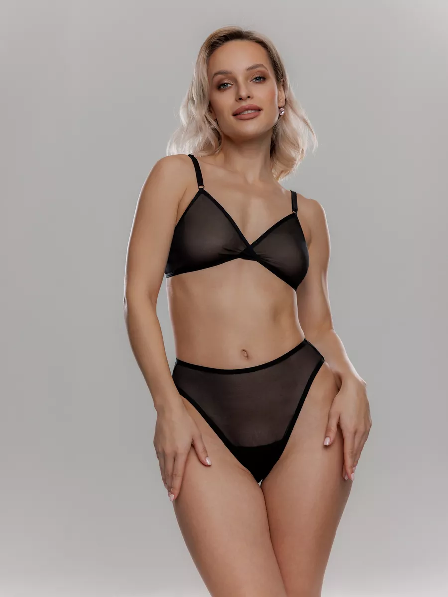 Бюстгальтер без косточек из сетки прозрачный черный