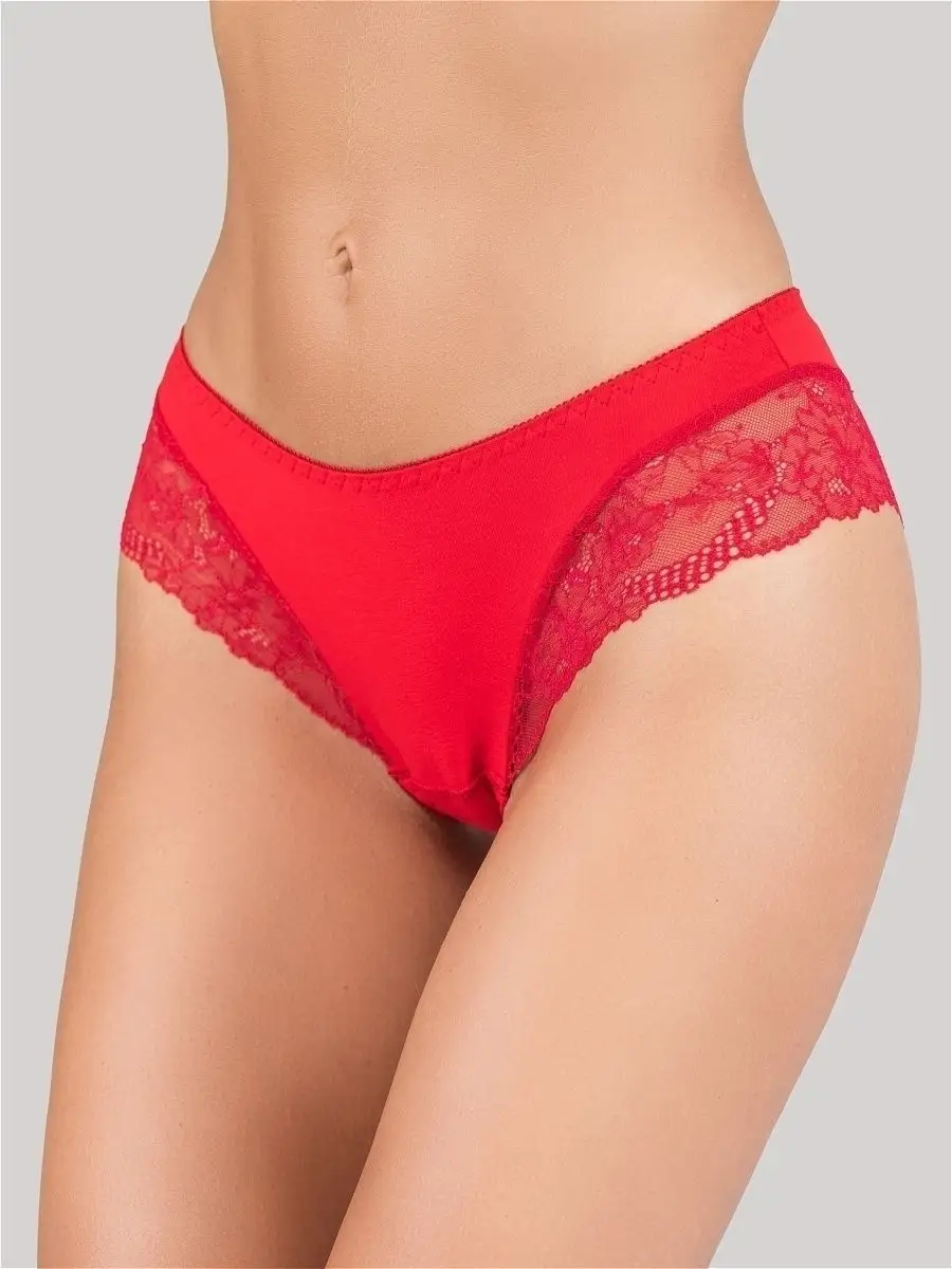 Трусы женские бразильяна хлопок кружевные красный