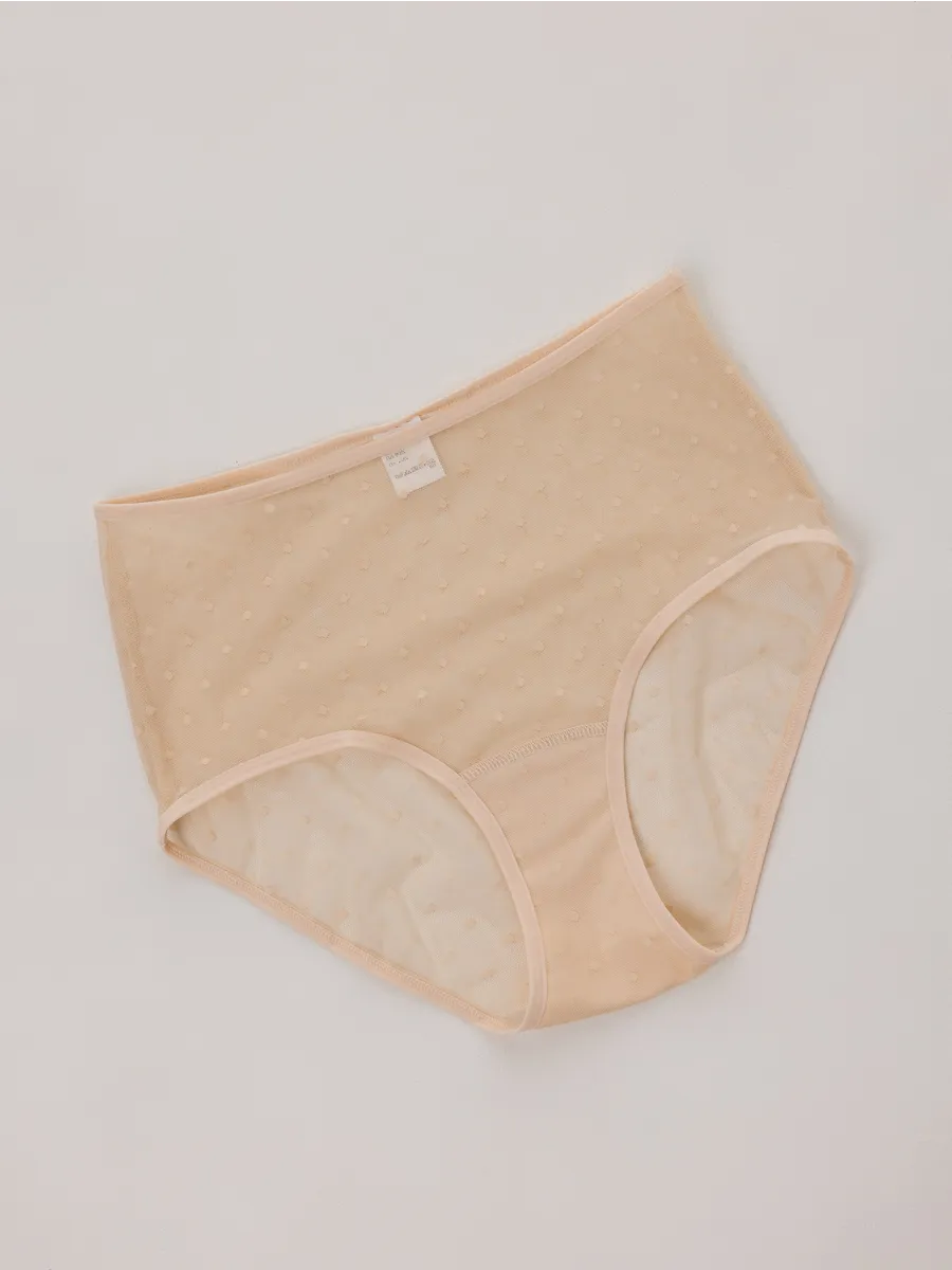 Трусы с высокой посадкой прозрачные сетка бежевыймушка
