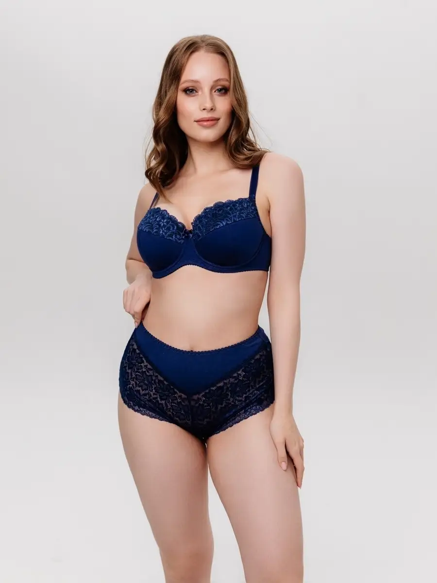 Трусы высокие кружевные слипы большие размеры синий