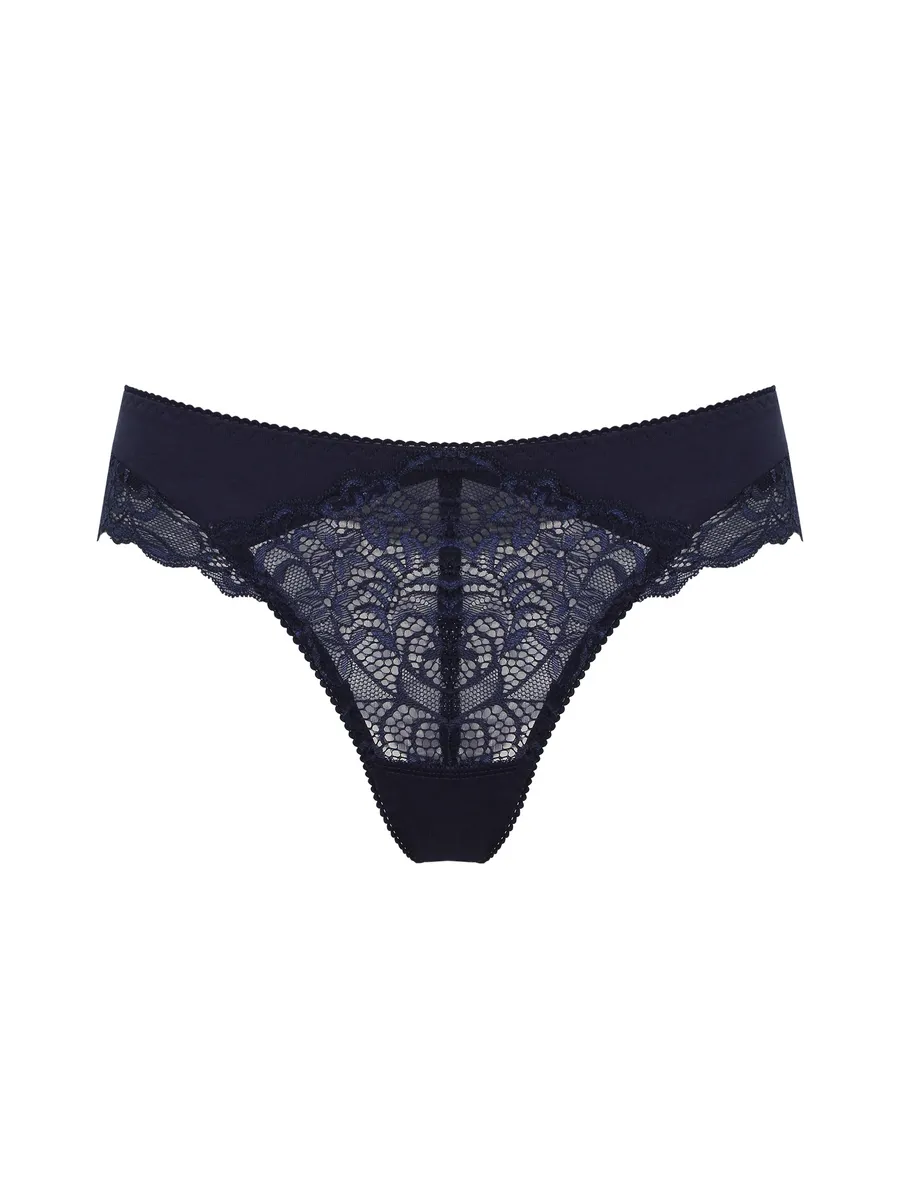 Кружевные трусы бразильяна - элегантный новогодний подарок синий