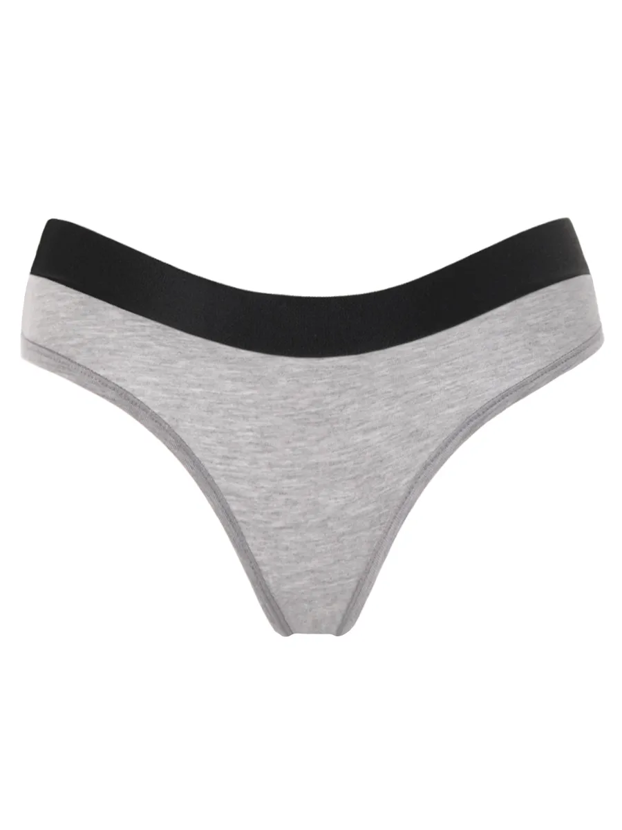 Трусы стринги спортивные с широкой резинкой хлопок серыймеланж/черный