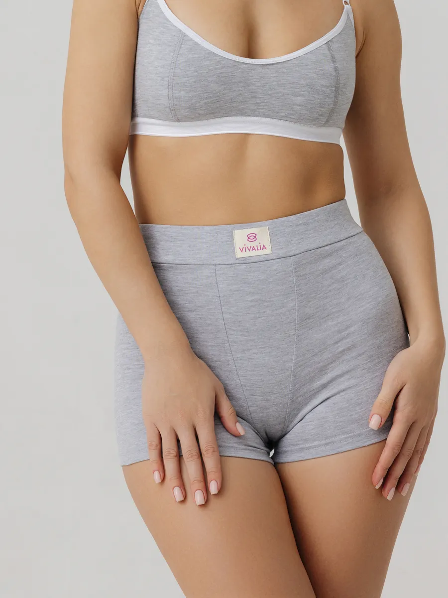 Трусы шорты с высокой посадкой боксеры хлопок серыймеланж