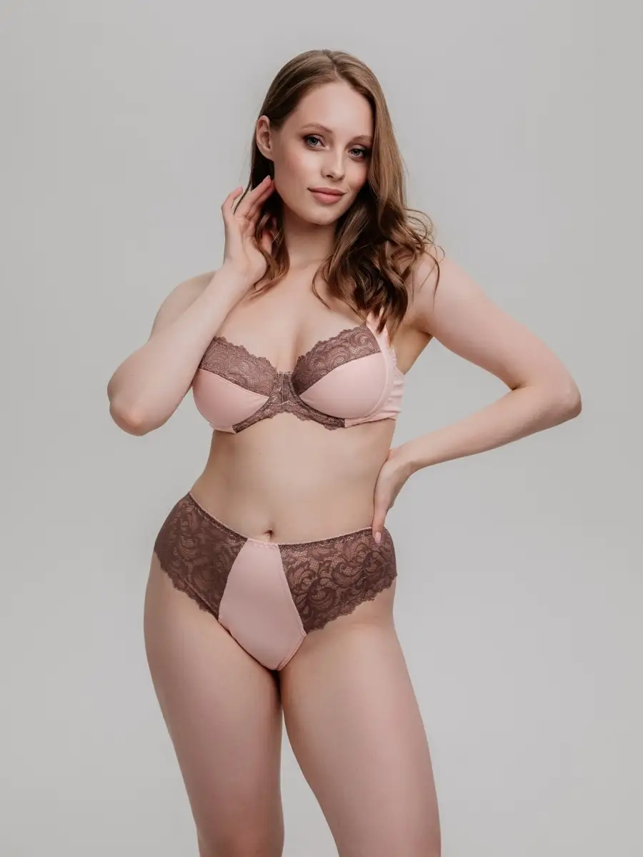 Стринги бразильяна большие размеры коричневый/персиковый