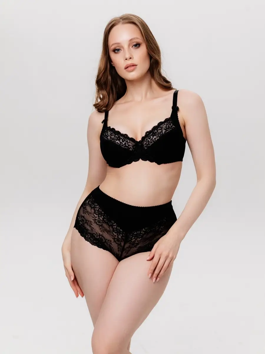 Трусы высокие кружевные слипы большие размеры черный