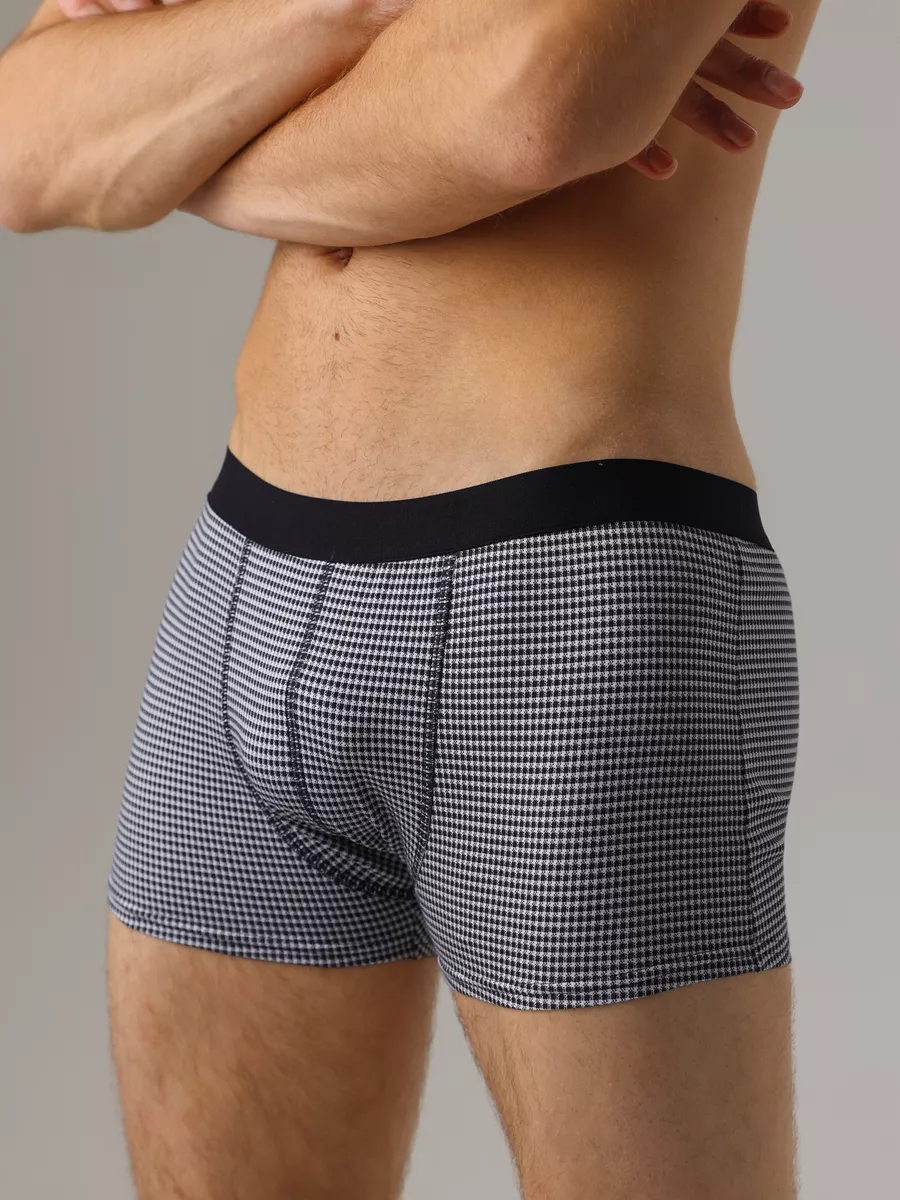 Боксеры в спортивном стиле на широкой резинке черный/белый/клетка
