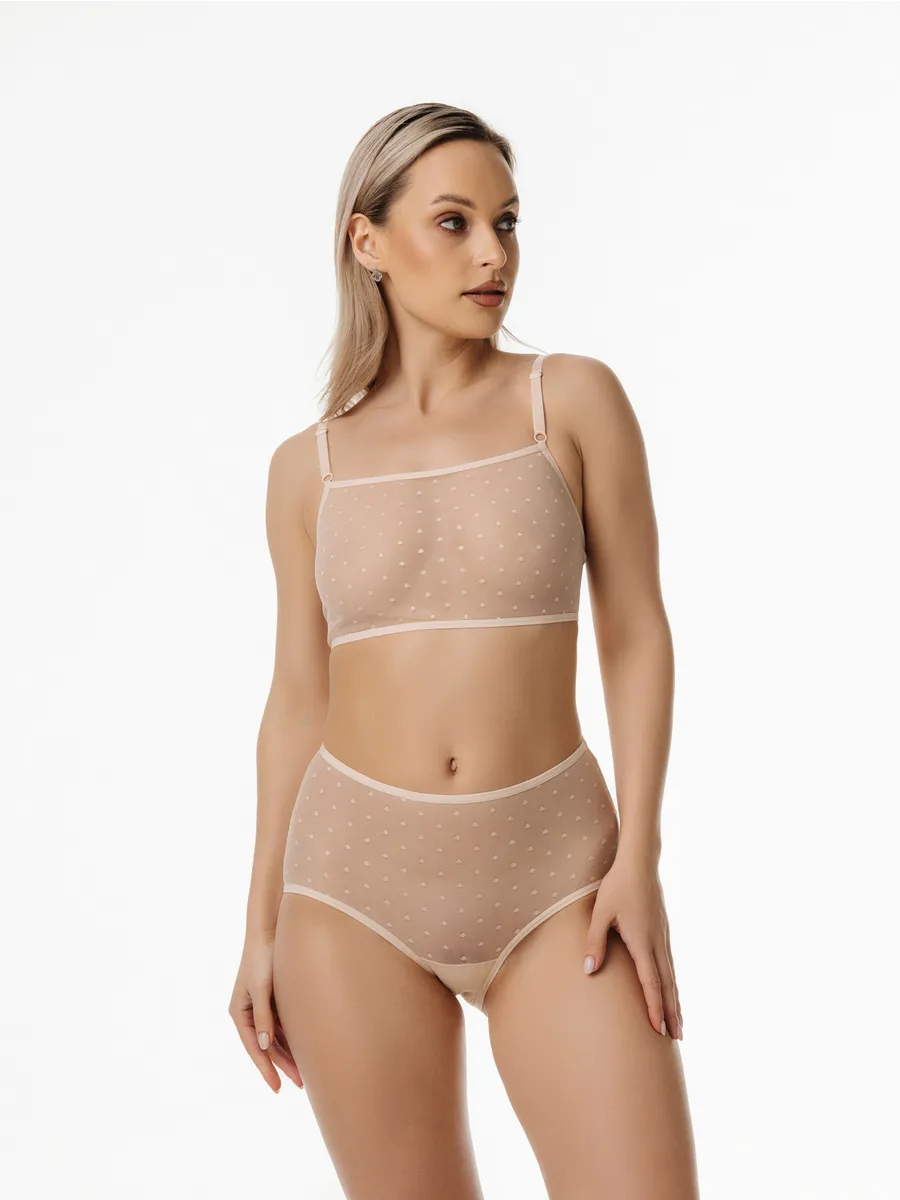 Бюстгальтер топ прозрачный из сетки бежевыймушка