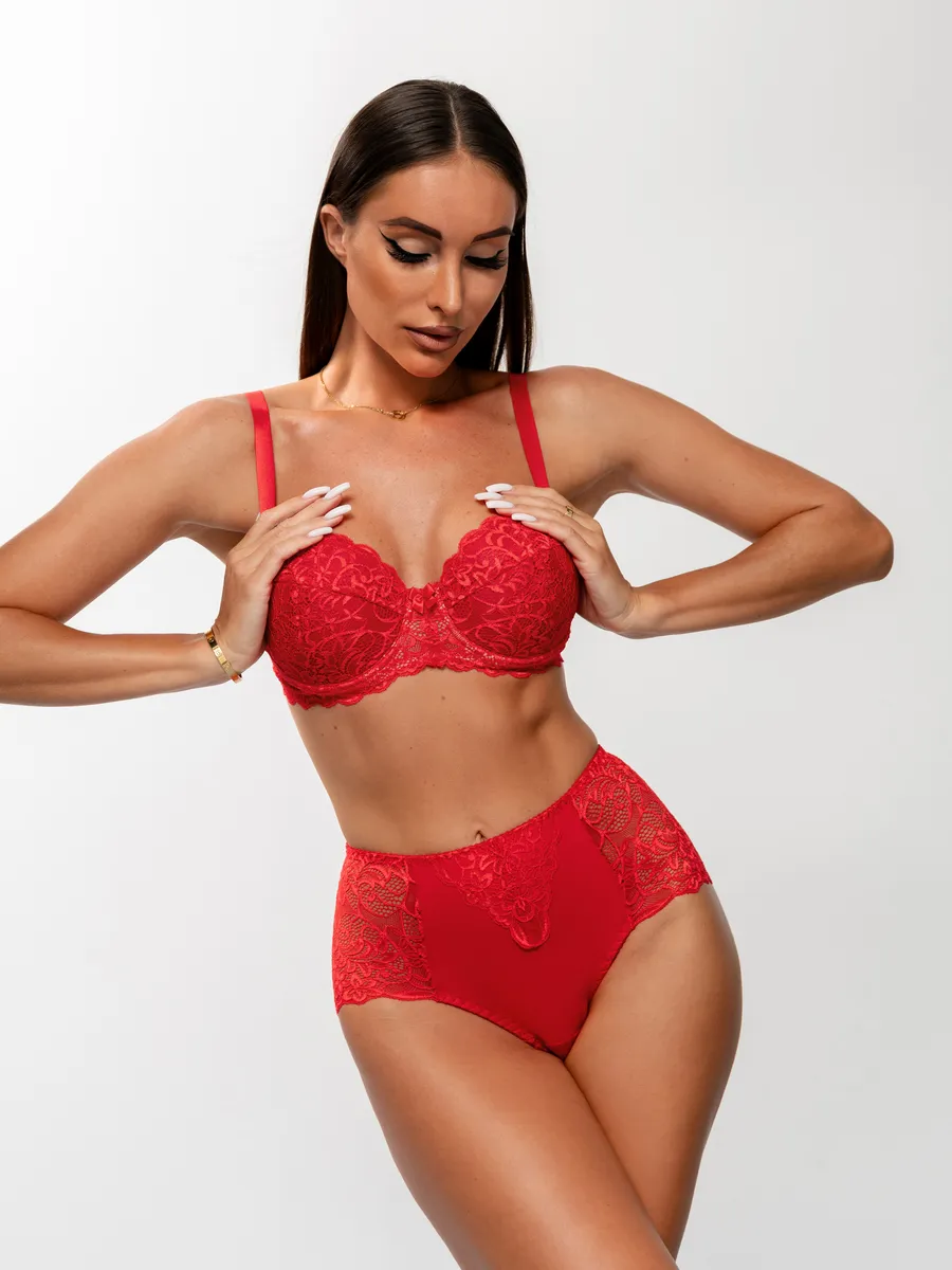 Трусы набор 3 шт кружевные с высокой посадкой красный/красный/красный